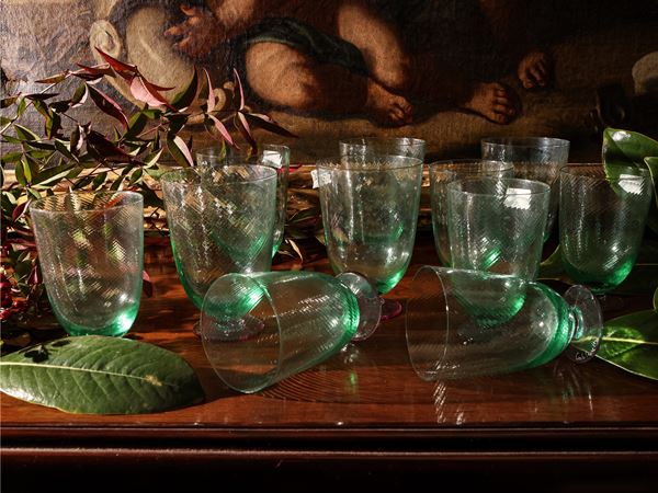 Servizio di bicchieri in vetro soffiato di Murano, Carlo Moretti