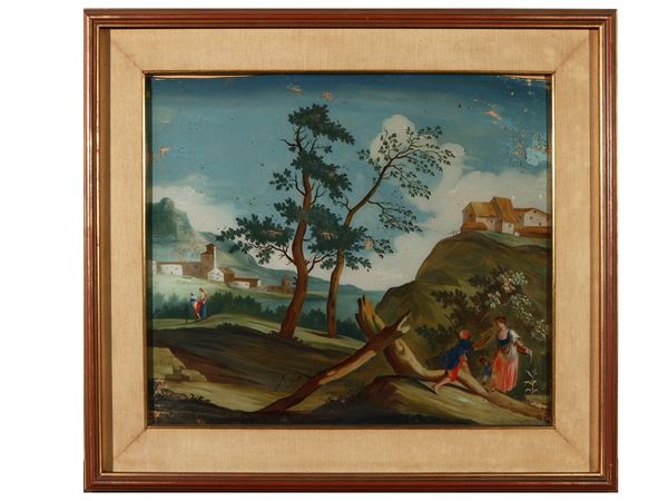 Paesaggio con personaggi  (seconda metà del XIX secolo)  - Asta L'Arte di Arredare - Maison Bibelot - Casa d'Aste Firenze - Milano
