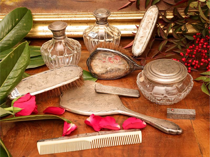 Set da Toilette in Argento e Vetro