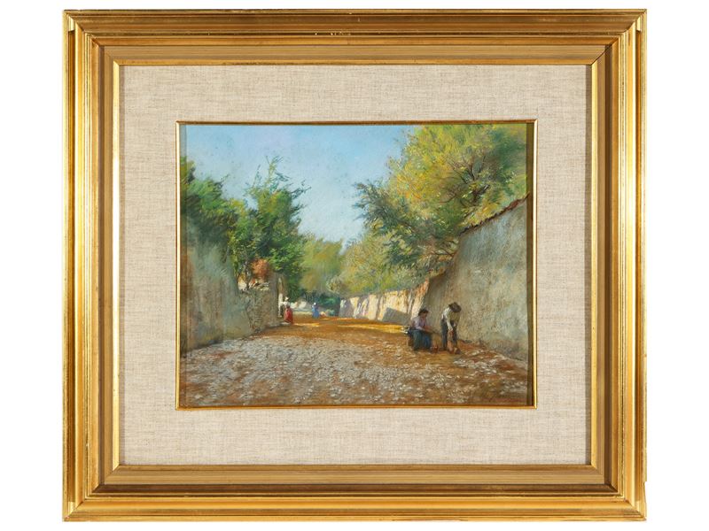 Adolfo Tommasi - Scorcio di Strada di Campagna con Personaggi