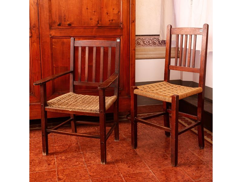 Coppia di Sedie in Faggio con Poltroncina En Pendant