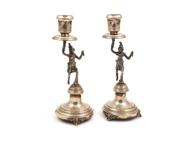 Pair of small silver candlesticks