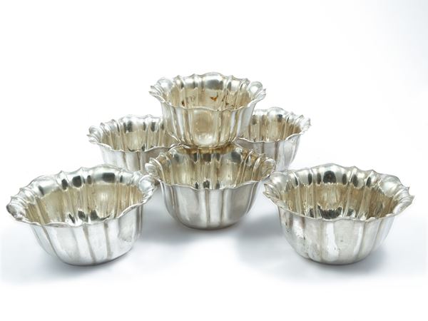 Serie di sei vaschette lavadita in argento