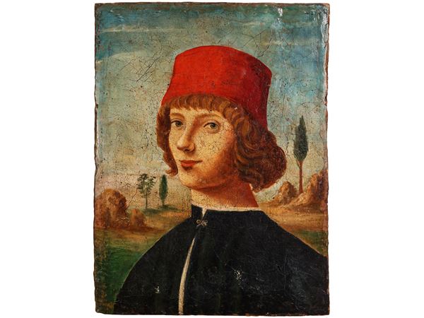Maniera della pittura fiorentina del XV secolo - Ritratto di giovane con berretto rosso