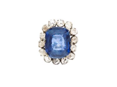 Anello in Oro Bianco con Diamanti e Zaffiro Sintetico