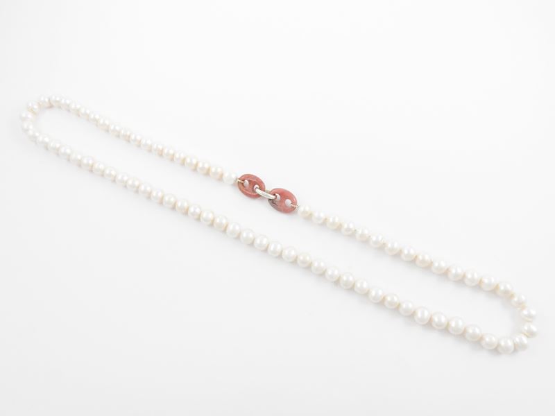 Collana di Perle Bianche Barocche Coltivate con Fermezza in Argento e Rodonite