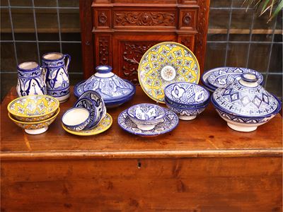 Assortimento di Accessori in Terracotta Smaltata per Tajine