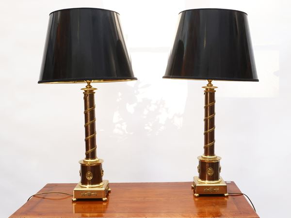 Pair of large brass table lights