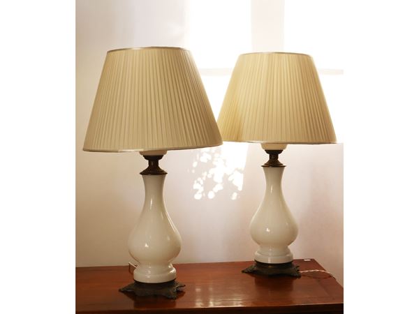 Pair of table lamps in milky glass