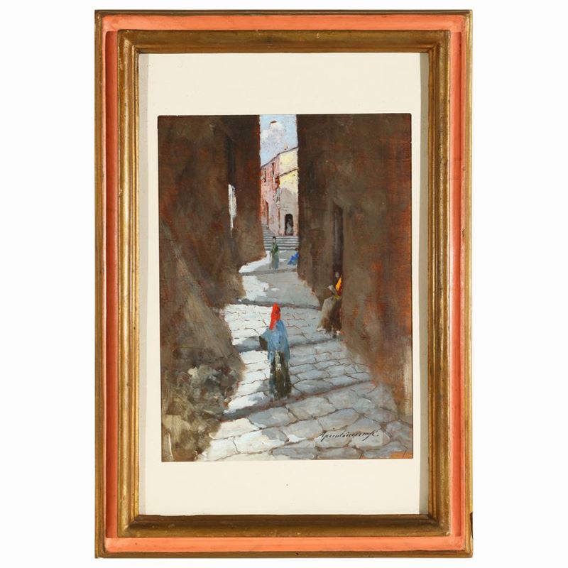 Gino Tommasi - Scorcio di Paese con Figure