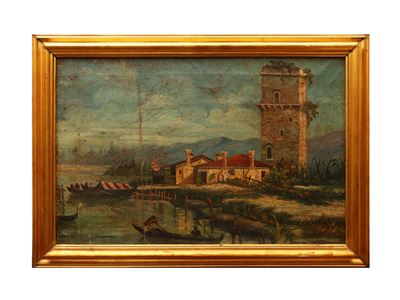 Paesaggio Lacustre con Architetture e Pescatori