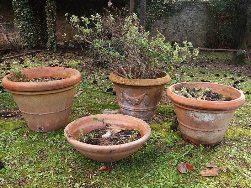 Tre Vasi da Giardino ed una Ciotola in Terracotta