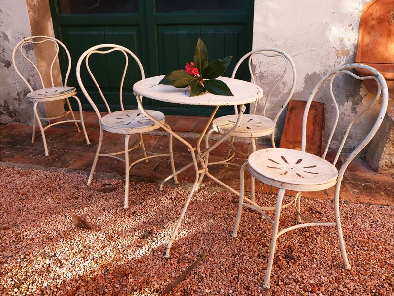 Set da Giardino in Ferro Dipinto Bianco