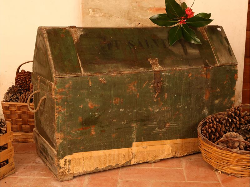 Grande Cassa da Viaggio in Legno Laccato Verde