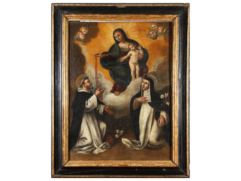 Scuola Toscana del XVIII Secolo - Madonna del Rosario con San Domenico di Guzman e Santa Caterina...