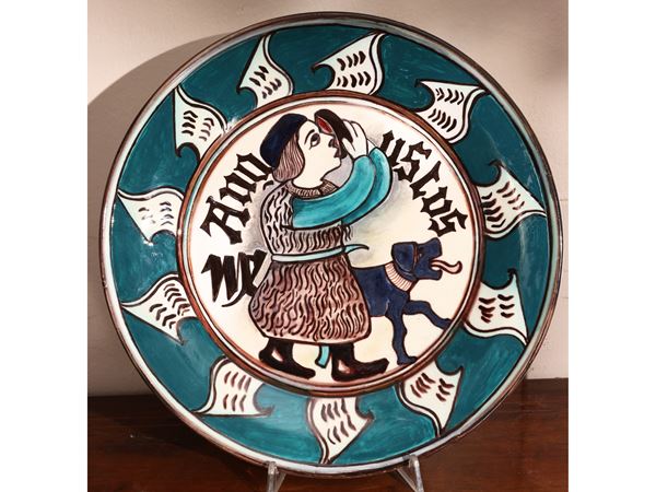 Ceramic parade plate, Max Melamerson for Manifattura Cantagalli