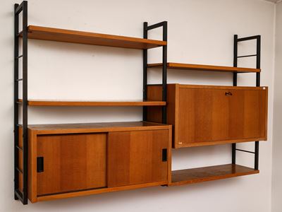 Libreria Pensile in Teak e Metallo