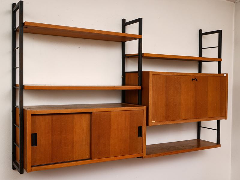 Libreria Pensile in Teak e Metallo