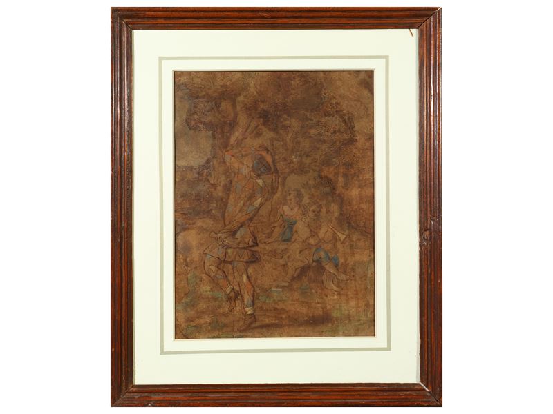 Paesaggio Campestre con Personaggi e Arlecchino