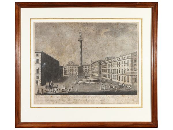 Pietro Ruga : View of the square, and Colonna Antonina...  ((19th century))  - Auction The art of furnishing - Maison Bibelot - Casa d'Aste Firenze - Milano