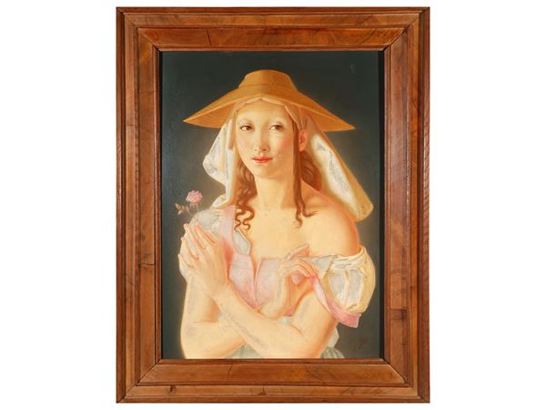 Maniera della Pittura del primo Rinascimento - Ritratto di fanciulla con rosa
