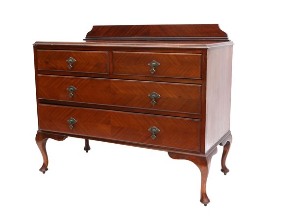 Walnut veneered and inlaid chest of drawers