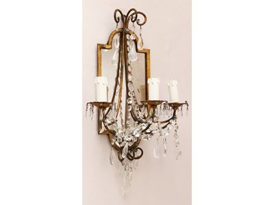 Coppia di Applique in Metallo Dorato e Vetro