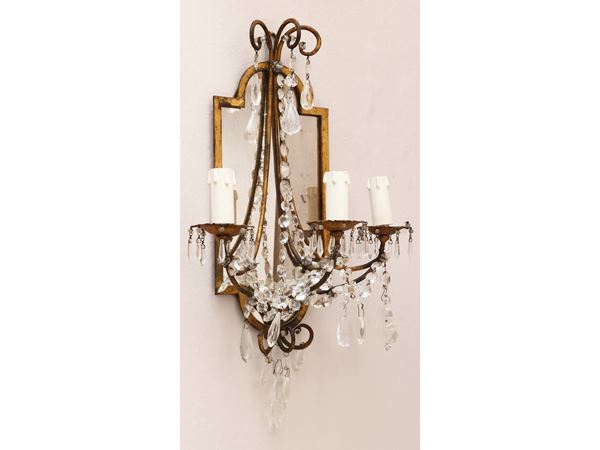Pair of gilt metal and glass wall lights