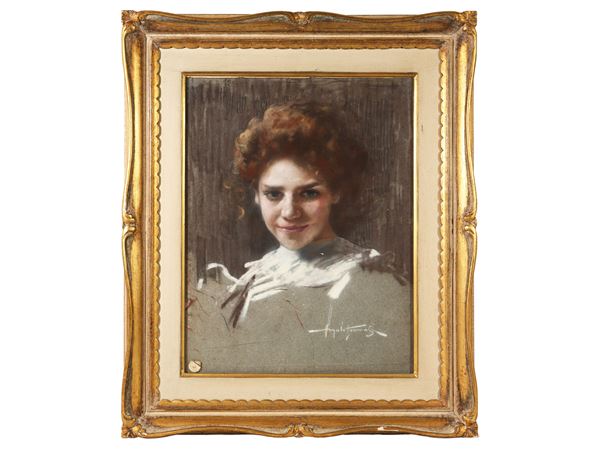 Angiolo Tommasi : Ritratto di ragazza 1900 circa  - Asta Arte Moderna e Contemporanea - Maison Bibelot - Casa d'Aste Firenze - Milano