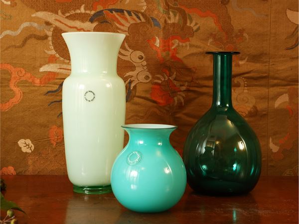 Tre piccoli vasi in vetro di Murano