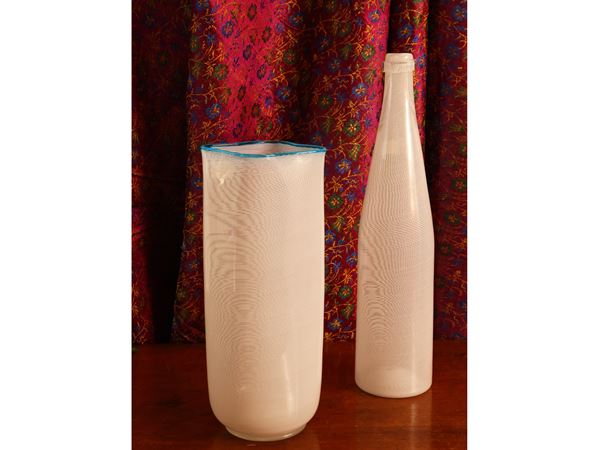 Due vasi a reticello in vetro di Murano