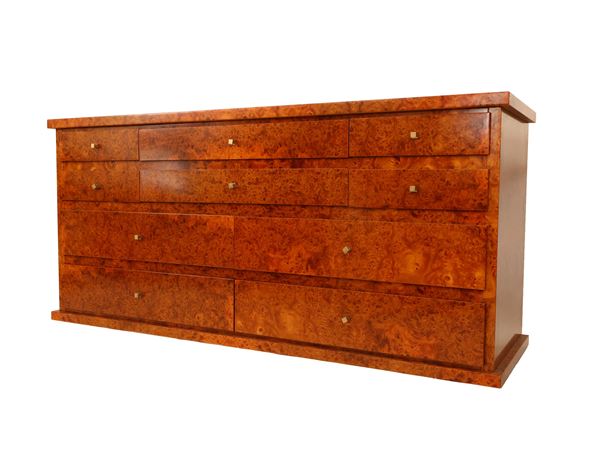 Burl veneered chest of drawers