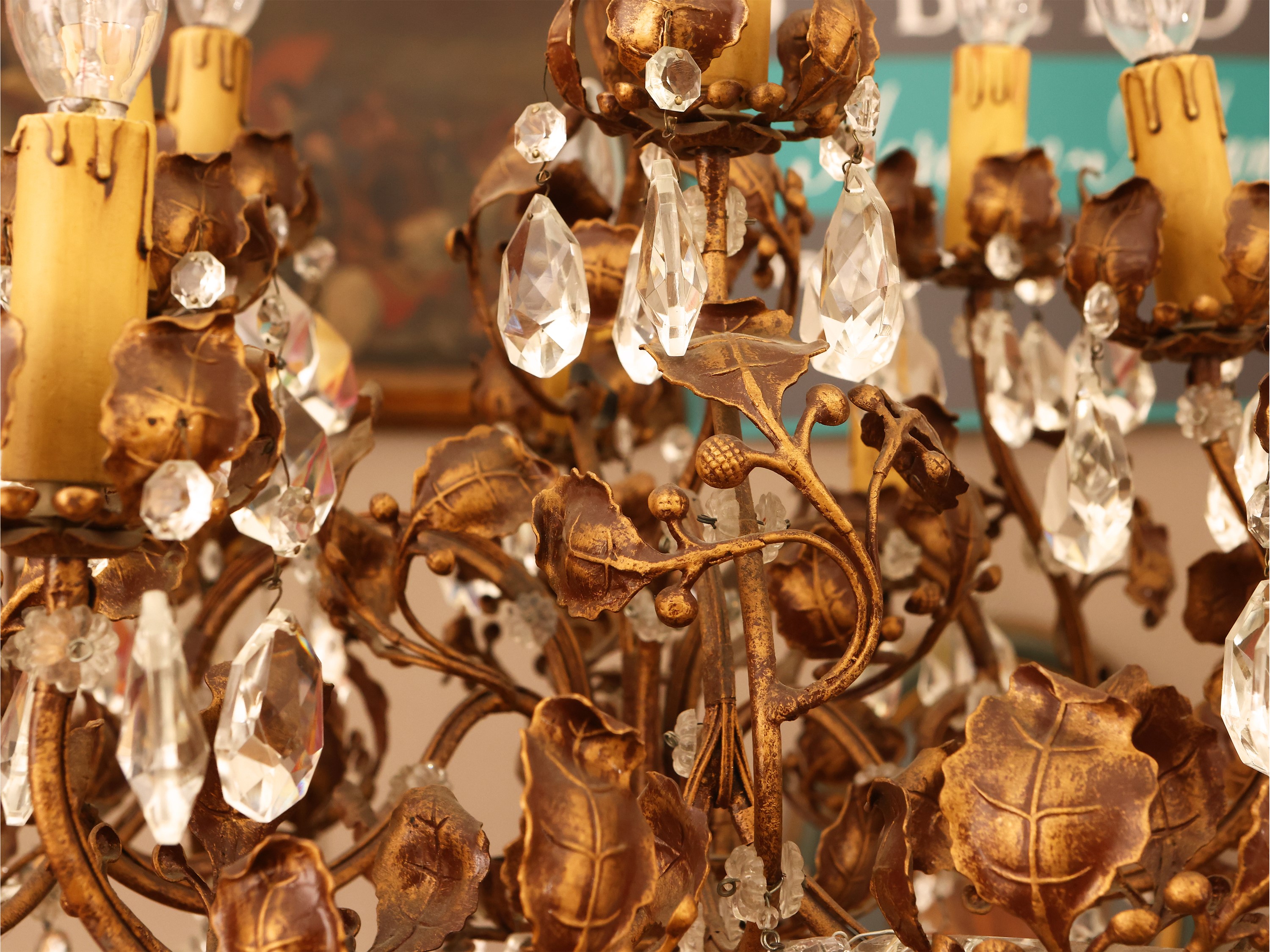 Lampadario in Metallo Dorato