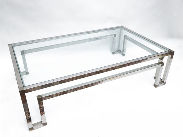 Tavolino da caffè in vetro e alluminio cromato