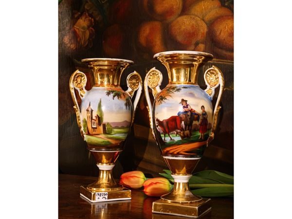 Pair of porcelain amphora vases