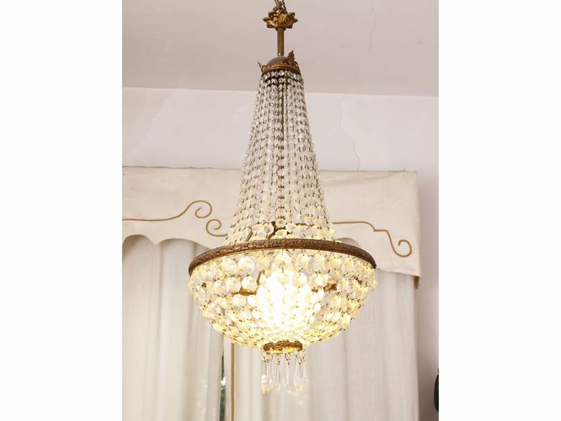 Piccolo Lampadario a Paniere in Cristallo