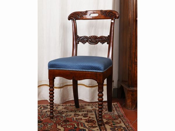 Set of six walnut chairs