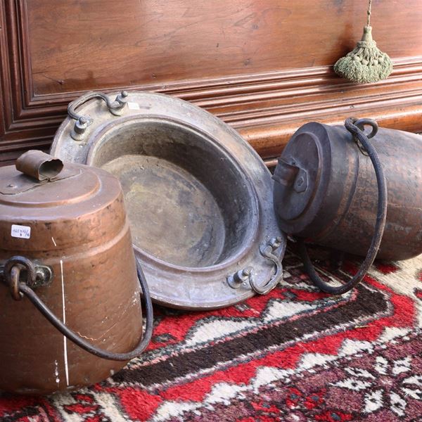 Tre accessori rustici per cucina in rame