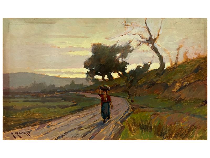 Renuccio Renucci - Scorcio di Strada Campestre con Contadina