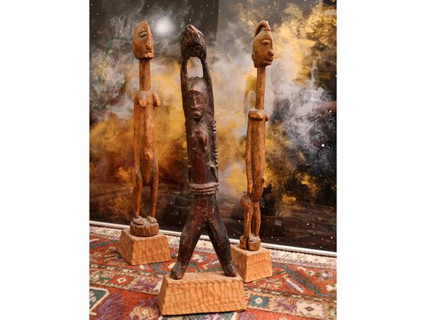 Three wooden tribal figures, African art