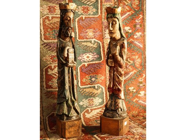 Pair of polychrome wooden figures