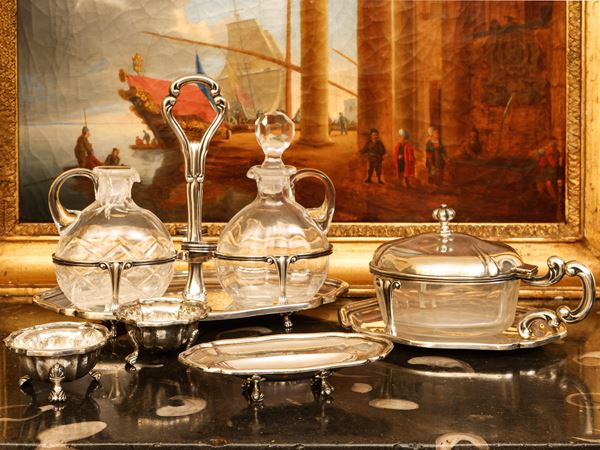 Set di accessori per la tavola in argento e vetro  - Asta L'Arte di Arredare - Maison Bibelot - Casa d'Aste Firenze - Milano
