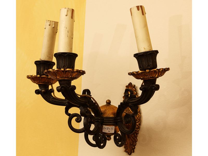 Candelabro da Parete in Bronzo Dorato e Patinato
