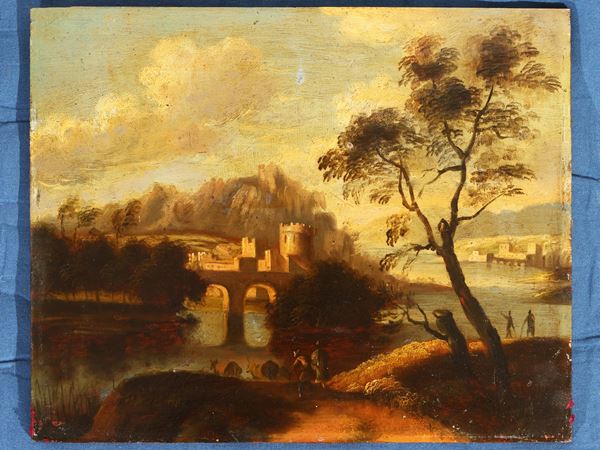 Cerchia di Michele Pagano - River Landscape with Figures