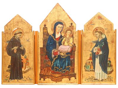 Trittico Raffigurante Madonna con Bambino in Trono con i Santi Francesco e Domenico di Guzman