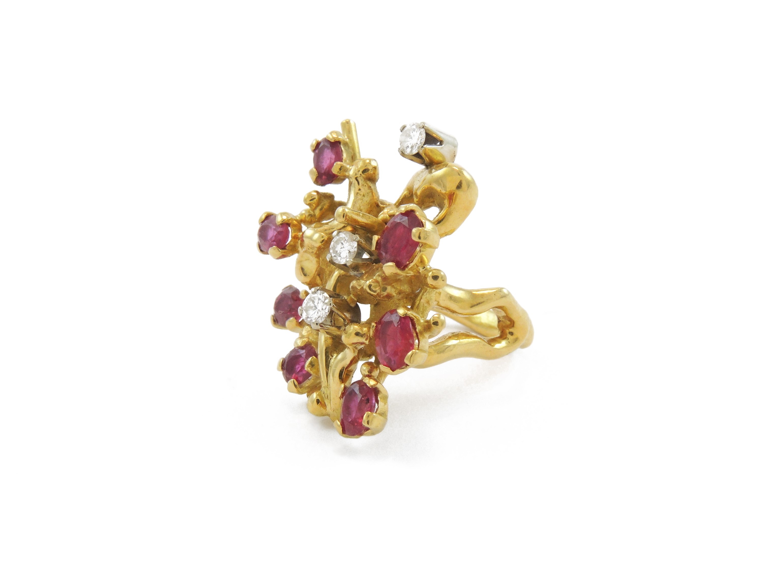 Anello in Oro Giallo con Diamanti e Rubini