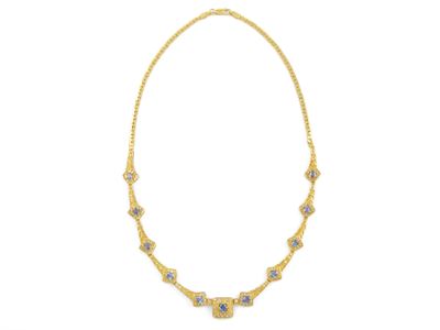 Collana in Oro Giallo con Diamanti e Zaffiri