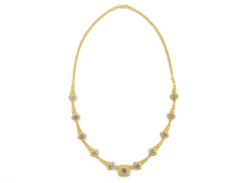 Collana in Oro Giallo con Diamanti e Zaffiri