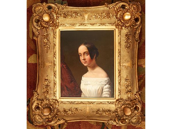 Scuola francese - Portrait of a lady in a white dress