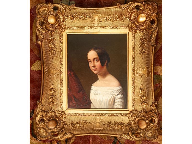 Scuola Francese - Ritratto di Dama in Abito Bianco